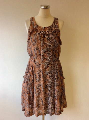 WHISTLES BROWN,ORANGE & WHITE PRINT COTTON & SILK DRESS SIZE 12