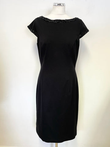 BRAND NEW MASCARA BLACK BEAD TRIMMED CAP SLEEVED PENCIL DRESS SIZE 16