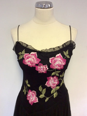 LAUNDRY BLACK NET OVERLAY FLORAL EMBROIDERY STRAPPY COCKTAIL DRESS SIZE 8