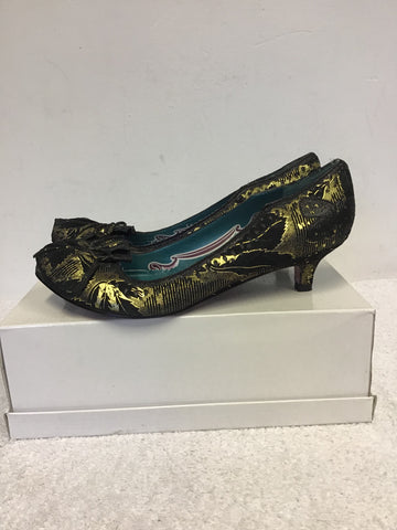 BRAND NEW IRREGULAR CHOICE BLACK SUEDE & GOLD METALLIC PRINT HEELS SIZE 7/40