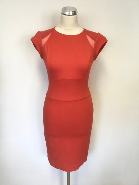 TED BAKER RED SILK SHEER INSERT CAP SLEEVE BODYCON DRESS SIZE 1 UK 8/10
