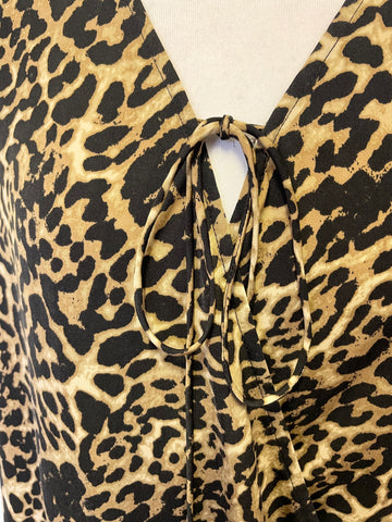 IN WEAR BROWN & BLACK PRINT WRAP ACROSS FRONT BLOUSE SIZE 14