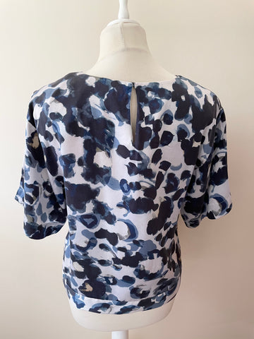 JIGSAW BLUE & IVORY PRINT SILK SHORT SLEEVE TOP SIZE 12