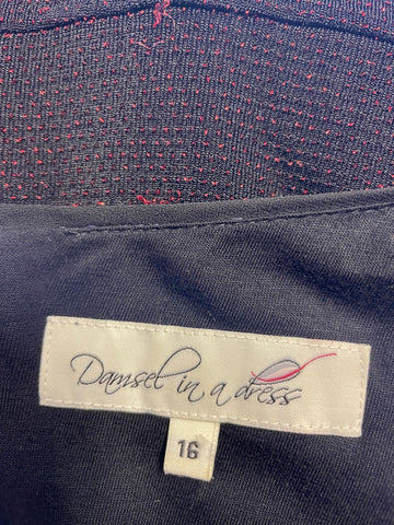 DAMSEL IN A DRESS BLACK & RED SPARKLE 3/4 SLEEVED LONG EVENING DRESS SIZE 16