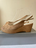 JANE SHILTON JUJU TAN SUEDE PEEPTOE SLINGBACK WEDGE HEELS SIZE 7/40