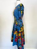 TOAST BLUE FLORAL PRINT SHORT SLEEVE FIT & FLARE DRESS SIZE 6/8