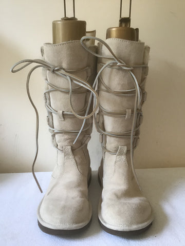 BRAND NEW RARE UGG WHITELEY BEIGE/CREAM SUEDE SHEEPSKIN TALL LACE UP BOOTS SIZE 6.5 FIT 5.5