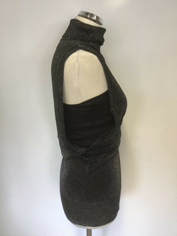 TED BAKER BLACK & SILVER SPARKLE LUREX TUNIC TOP WITH INNER CAMISOLE SIZE 1 UK 8/10
