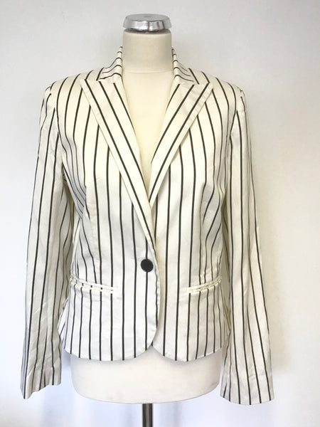 RALPH LAUREN NAVY BLUE & IVORY STRIPE PIMA COTTON & SILK JACKET SIZE 12