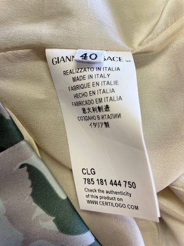 VERSACE COLLECTION GREEN,SILVER & BLACK SATIN SLEEVELESS PENCIL DRESS SIZE 40 U8