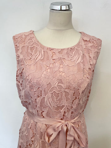 PHASE EIGHT PINK LACE SLEEVELESS TIE BELT SPECIAL OCCASION DRESS SIZE 16