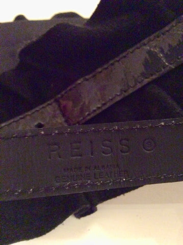 REISS BLACK WIDE FRILLED SUEDE & PATENT LEATHER BUCKLE FASTEN BELT SIZE S