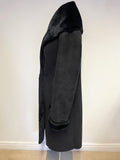 JAEGER BLACK FAUX SHEEPSKIN FAUX FUR LINED WIDE COLLARED COAT SIZE L