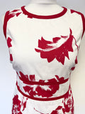 HOBBS WHITE & RED FLORAL PRINT SLEEVELESS COTTON PENCIL DRESS SIZE 10
