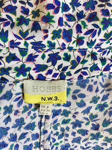HOBBS IVORY WITH BLUE,GREEN & PINK FLORAL PRINT SLEEVELESS DRESS SIZE 8
