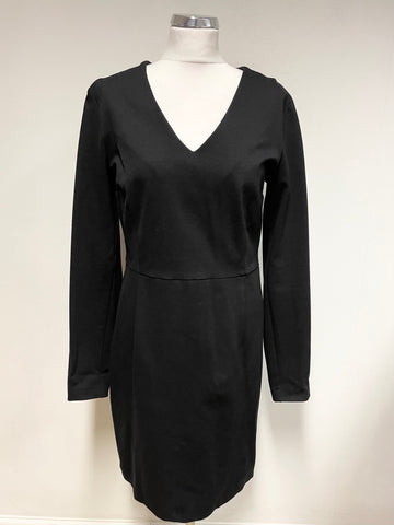 OUI BLACK JERSEY V NECK LONG SLEEVED PENCIL DRESS SIZE 14
