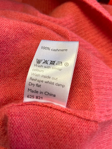 JOHN LEWIS 100% CASHMERE CORAL ROUND NECK LONG SLEEVE CARDIGAN SIZE 14