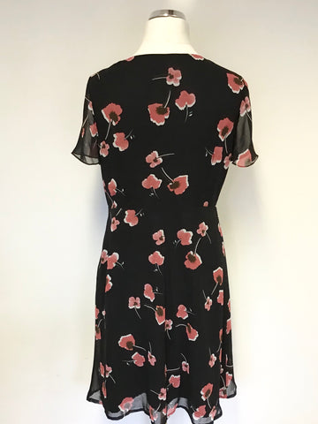 JACQUES VERT BLACK & RED FLORAL PRINT OCCASION DRESS SIZE 14