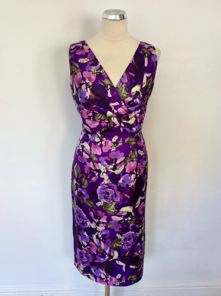 PHASE EIGHT PURPLE FLORAL PRINT DRESS SIZE 14