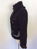 DESIGUAL BLACK EMBELISHED ZIP UP WOOL BLEND JACKET SIZE 40 UK 12