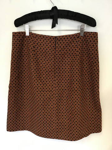 PHASE EIGHT BROWN & DARK ORANGE PRINT WOOL BLEND A LINE SKIRT SIZE 14
