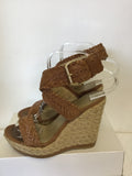 STUART WEITZMAN ELEXIR TAN LEATHER WEDGE HEEL SANDALS SIZE 5/38