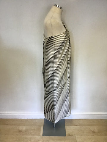 REISS IVORY & GREEN STRIPE SILK ONE SHOULDER DRAPE DRESS SIZE 8