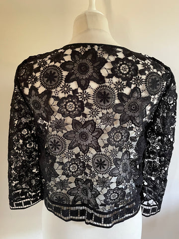 HOSS BLACK LACE PRESS STUD FASTEN 3/4 SLEEVE TOP SIZE 40 UK 12