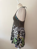 MARCCAIN MULTI COLOURED PRINT HALTER NECK TOP WITH CROCHET KNIT OVERLAYER SIZE S