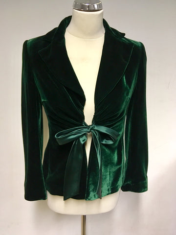 PRÉCIS PETITE EMERALD GREEN VELVET JACKET & TROUSER SUIT SIZE 8