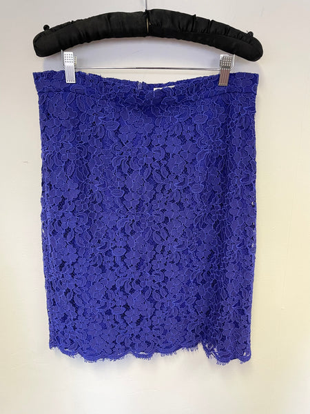 LK BENNETT WARD KLEIN BLUE LACE PENCIL SKIRT SIZE 14