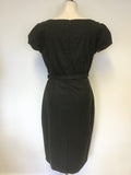 LK BENNETT DARK GREY WOOL CAP SLEEVE BELTED PENCIL DRESS SIZE 12