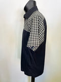 FAKE LONDON BLACK & GREY CHECK TRIM ZIP FRONT SHORT SLEEVE CASUAL SHIRT SIZE M