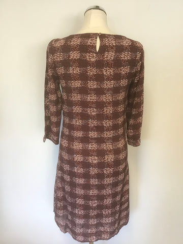 WHITE STUFF TERRACOTTA CHECK 3/4 SLEEVE SHIFT DRESS SIZE 8
