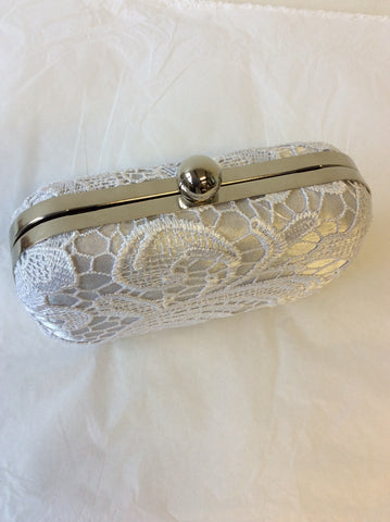 BRAND NEW FASHION ONLY SILVER & WHITE LACE HARD CASE SMALL CLUTCH/ SHOULDER BAG