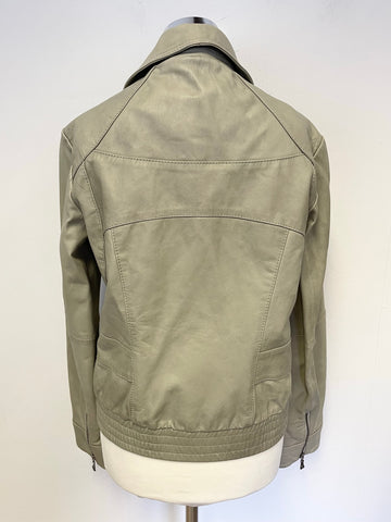 TED BAKER AMOUR STONE GREY SOFT LEATHER ZIP UP JACKET SIZE 3 UK 10/12