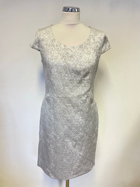 MINUTE PETITE SILVER BROCADE CAP SLEEVED PENCIL DRESS SIZE 10