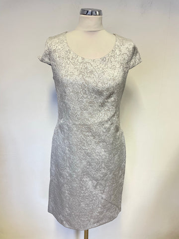 MINUTE PETITE SILVER BROCADE CAP SLEEVED PENCIL DRESS SIZE 10