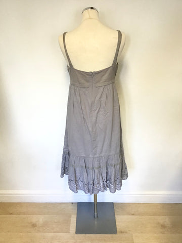 NOA NOA DOVE GREY COTTON SUMMER DRESS WITH BROIDERY ANGLAISE TRIM SIZE M
