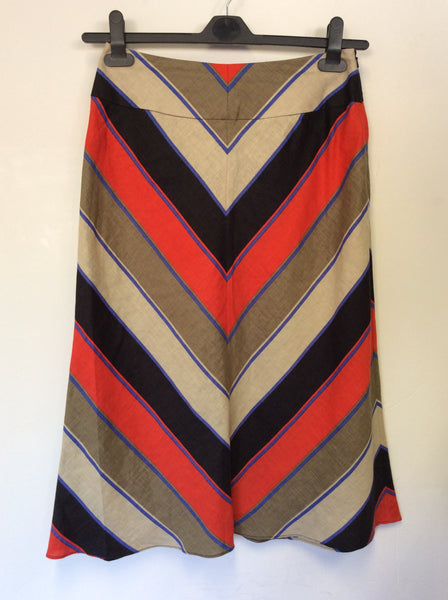 HOBBS MULTI COLOURED STRIPED LINEN A LINE SKIRT SIZE 8