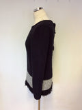 MINT VELVET DARK BLUE & WHITE WEAVE FRINGE TRIM JUMPER SIZE 12