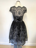 BRAND NEW CHI CHI LONDON BLACK & SILVER LACE OVERLAY FIT & FLARE SPECIAL OCCASION DRESS SIZE 8
