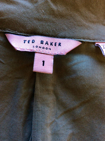 TED BAKER BROWN BUTTON FRONT COTTON TIE BELT DRESS SIZE 1 UK 8/10