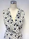 BRAND NEW BODEN WHITE WITH NAVY BLUE PRINT LINEN WRAP DRESS SIZE 12 R