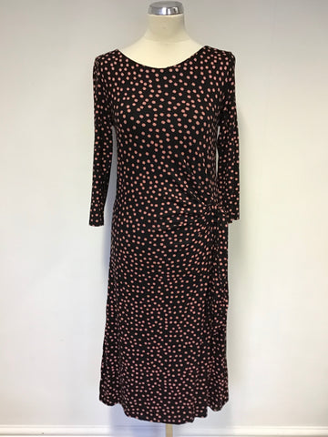 LAURA ASHLEY BLACK & PINK SPOT STRETCH JERSEY 3/4 SLEEVE DRESS SIZE 10