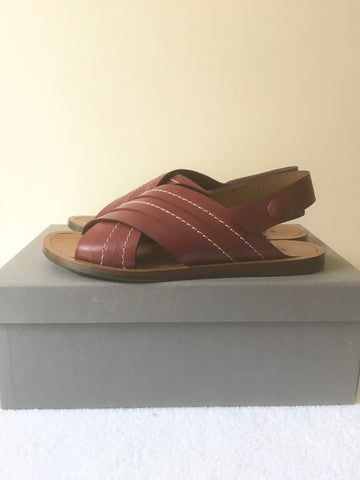 MULBERRY VACCHETTA ROSEWOOD LEATHER FLAT SANDALS SIZE 3.5/36