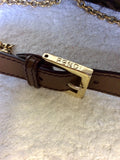 FENDI MALVA BROWN CLOTH & LEATHER TRIM GOLD CHAIN SHOULDER STRAP BAGUETTE