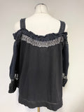 WHISTLES BLACK COLD SHOULDER COTTON TOP WITH CROCHET TRIM SIZE 12