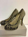 MARKS & SPENCER AUTOGRAPH EXCLUSIVE TAUPE SUEDE & SNAKESKIN LEATHER TRIM HEELS SIZE 7.5/41