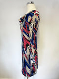 STAR BY JULIEN MACDONALD CREAM,BLACK,RED & BLUE 3/4 SLEEVE SHIFT DRESS SIZE 8